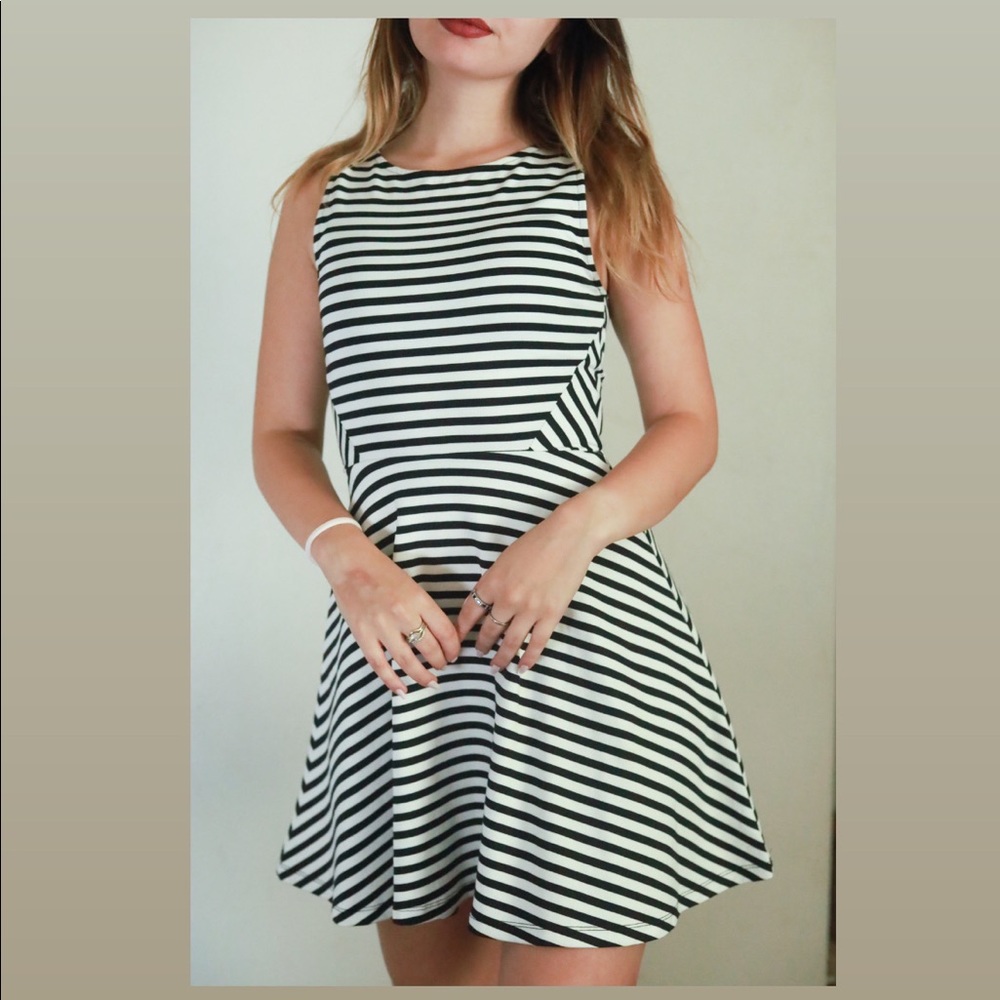 Divided Black and White Striped dress